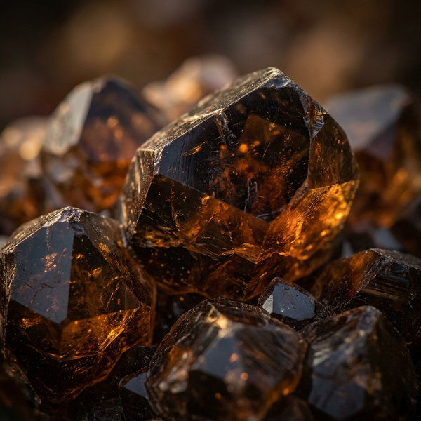 Amber boron mineral crystals