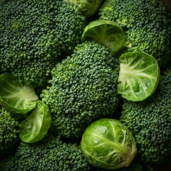 Fresh broccoli and brussels sprouts