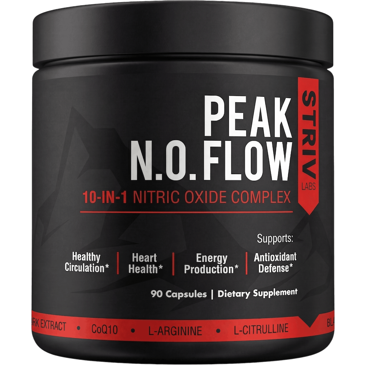 Peak Flow 10-in-1 Nitric Oxide Supplement - Healthy Circulation, Heart Health & Stimulant-Free Energy with L Citrulline, L Arginine & CoQ10 – 90 Capsules
